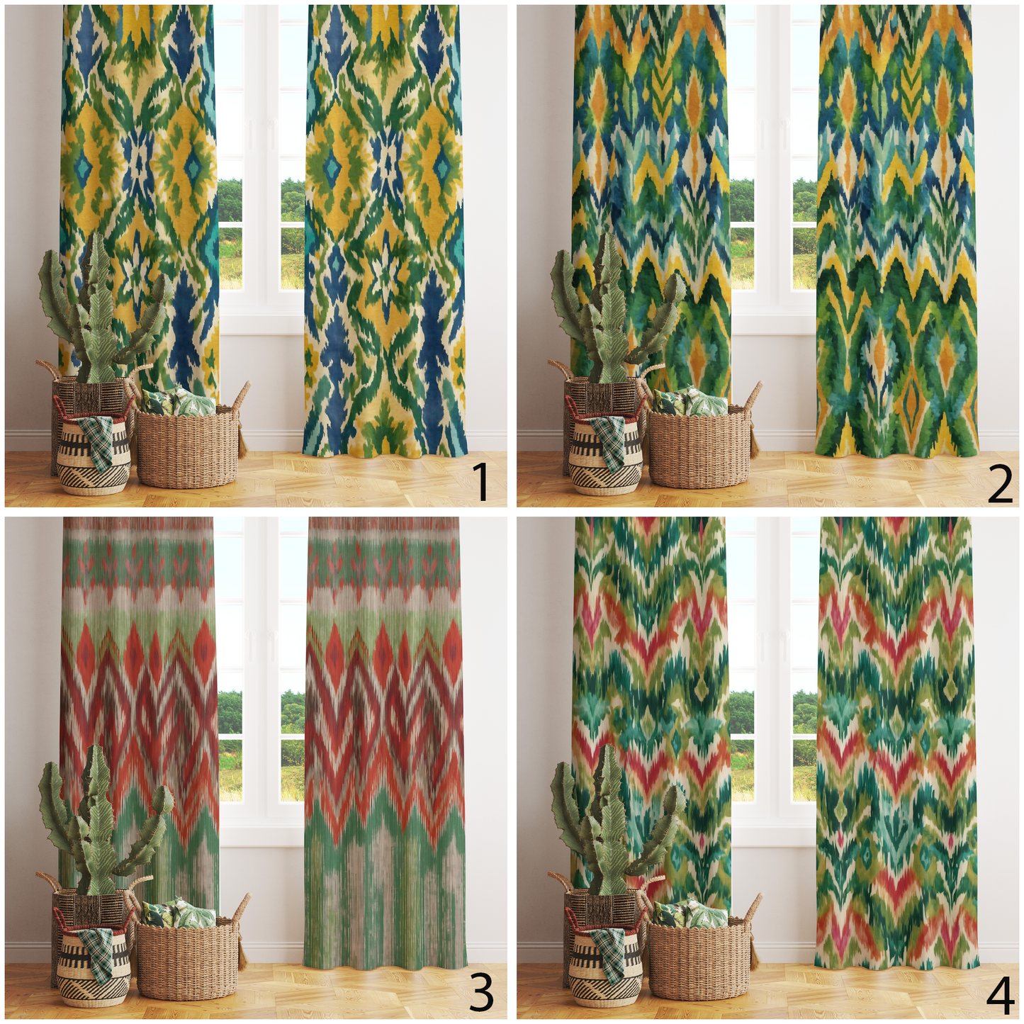 Ikat Ethnic Curtains Morocco Retro Colorful Window Curtain