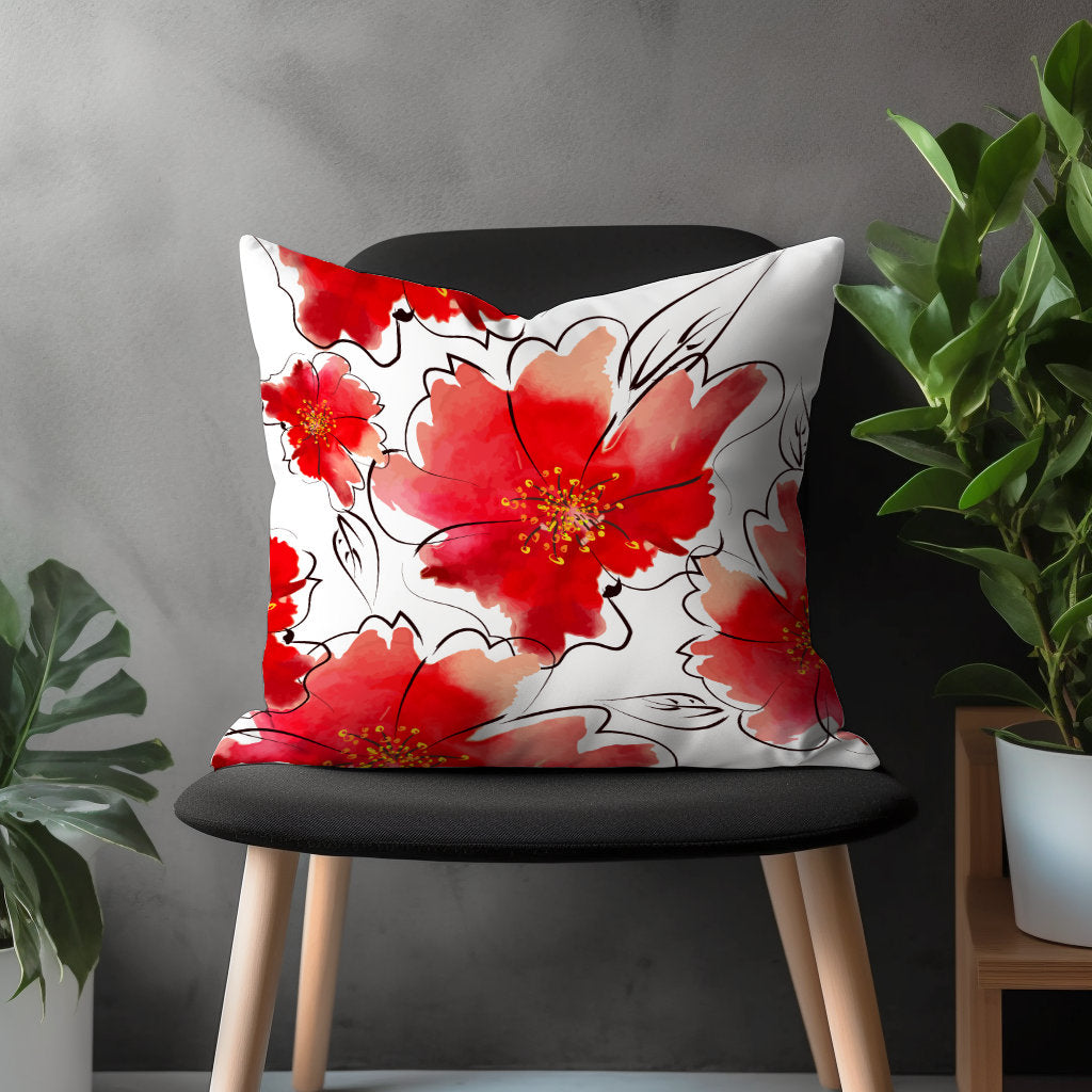 Red Modern Pillow Cover, Cherry Abstract Floral Cushion Case, Retro Living Room Decoration, Burgundy Bedroom Throw Pillow Case