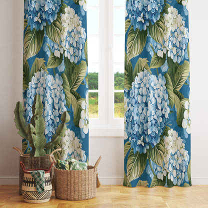 Blue Blossom Curtains Botanical Flower Grommet Drapes