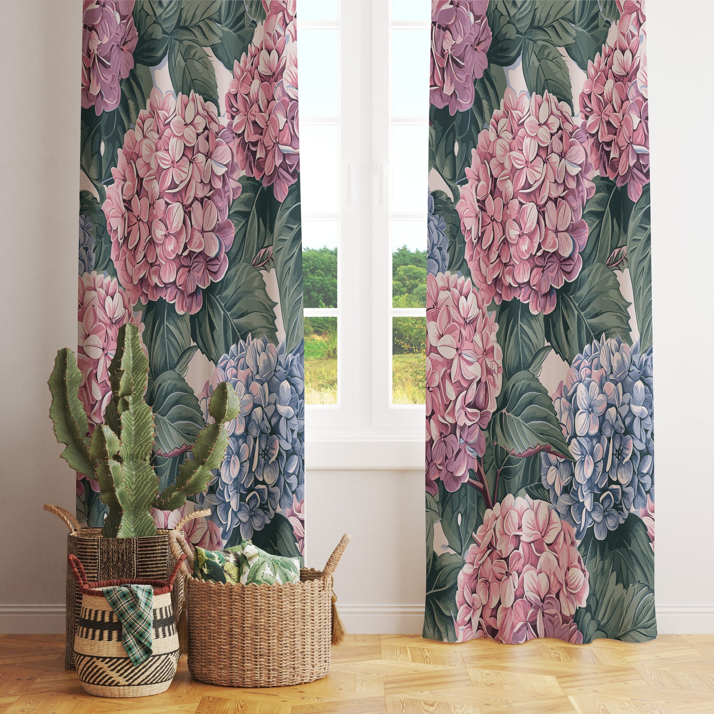 Blue Blossom Curtains Botanical Flower Grommet Drapes