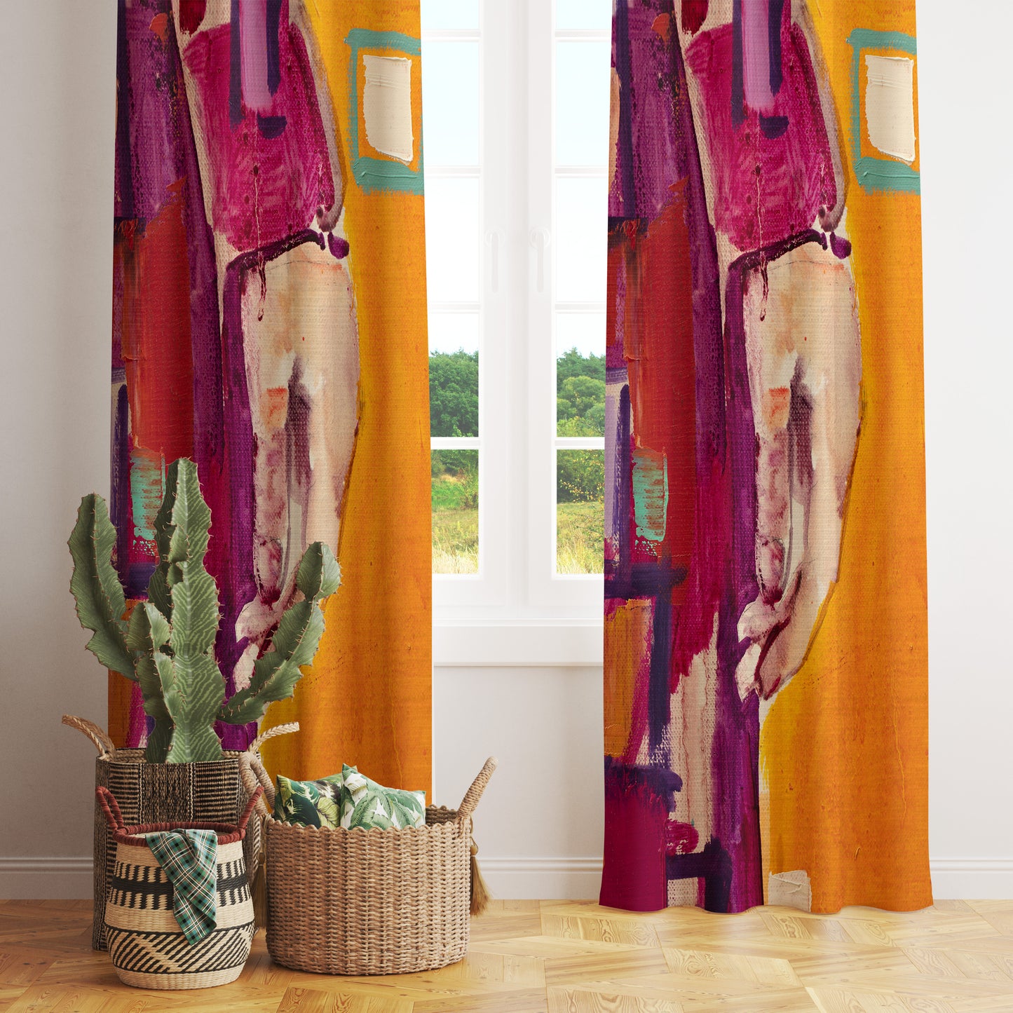 Abstract Colorful Curtain Paint Effect Bedroom Eyelet Curtain