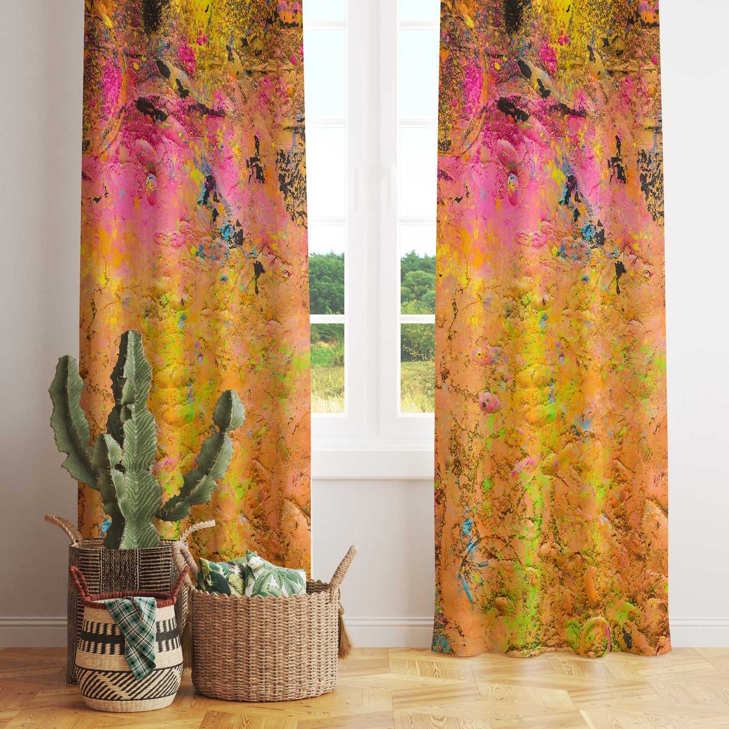 Colourful Abstract Curtain Boho Living Room Eyelet Drapery