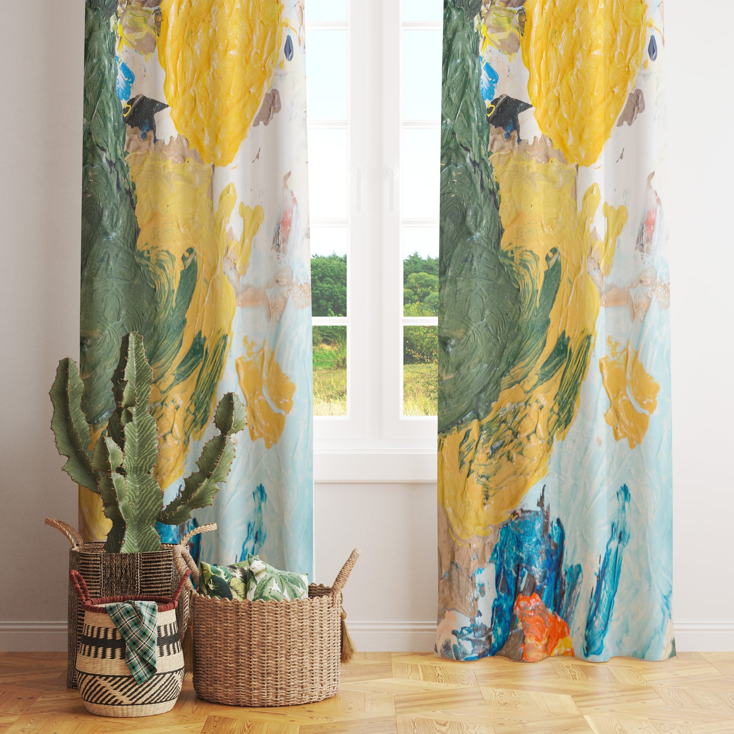 Colourful Abstract Curtain Boho Living Room Eyelet Drapery