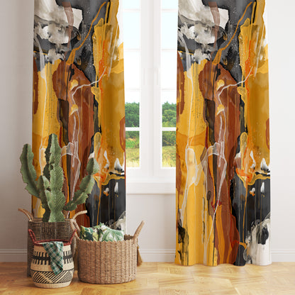 Ink Painting Yellow Abstract Eyelet Curtains