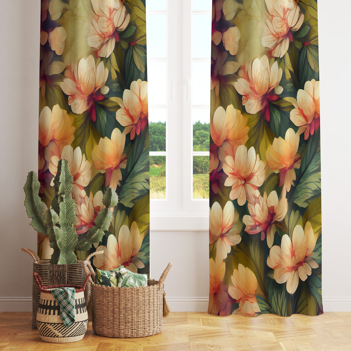 Floral Farmhouse Decorative Printed Blossom Curtain