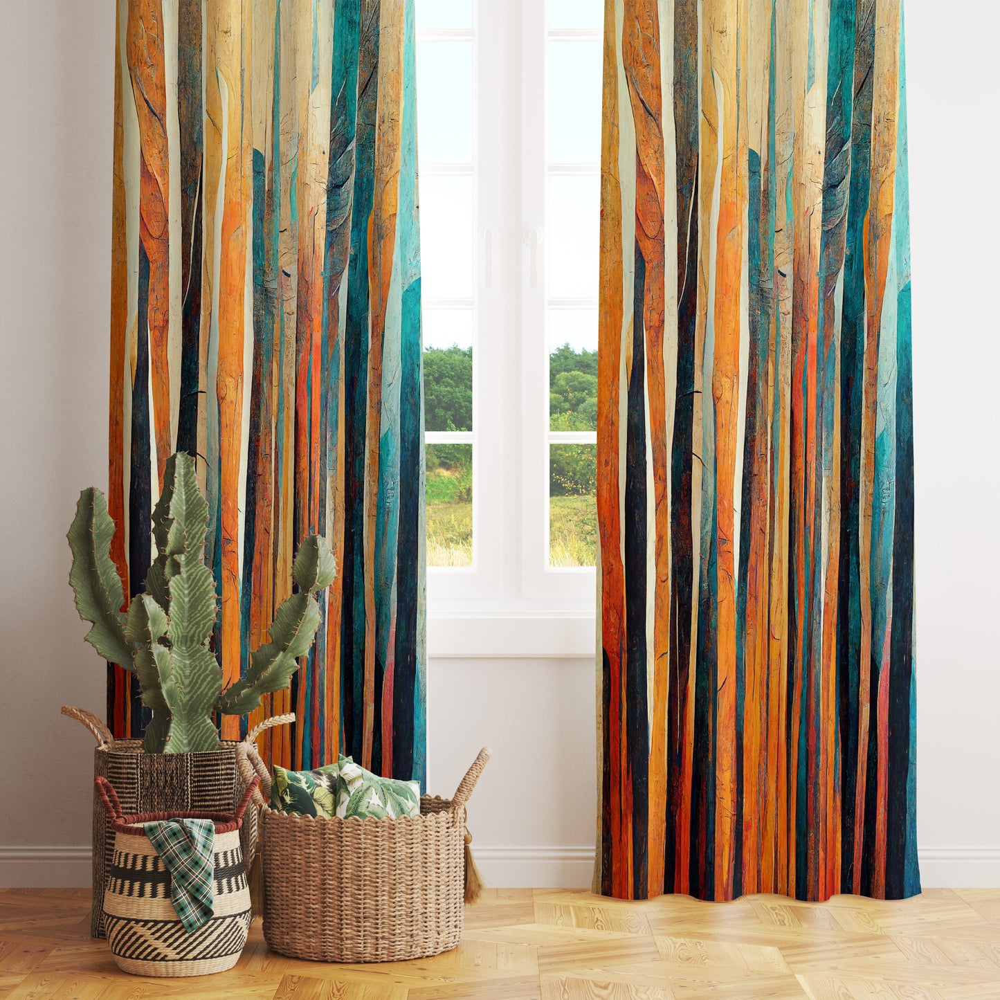 Modern Wave Curve Retro Flower Curtains