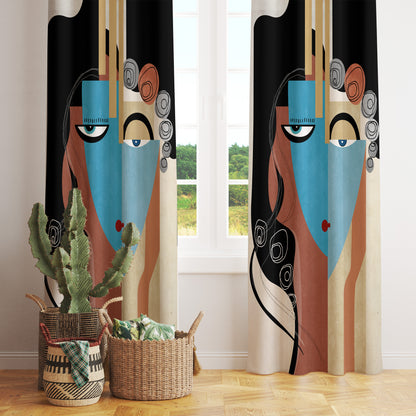 Abstract Face Decorative Curtain Pop Art Bedroom Drapes