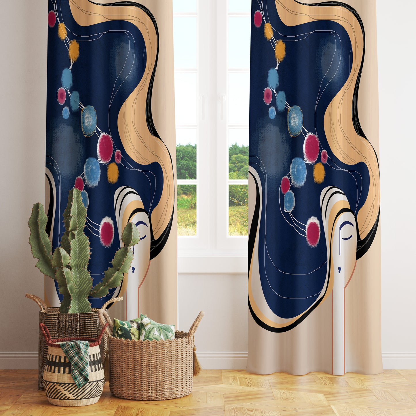 Abstract Face Decorative Curtain Pop Art Bedroom Drapes