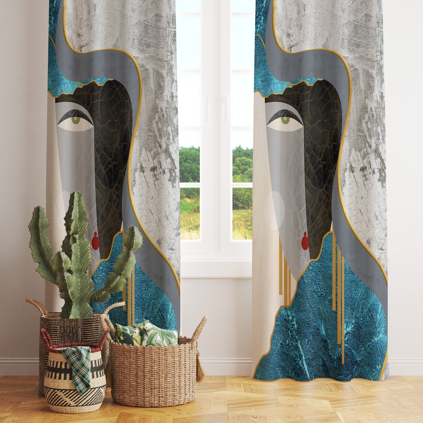 Abstract Face Decorative Curtain Pop Art Bedroom Drapes