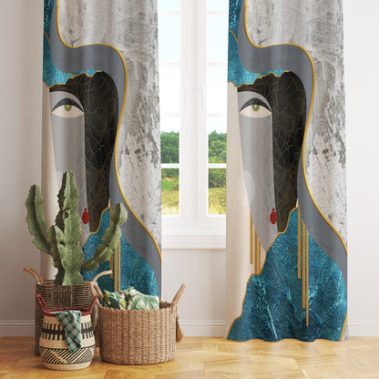 Abstract Face Decorative Curtain Pop Art Bedroom Drapes