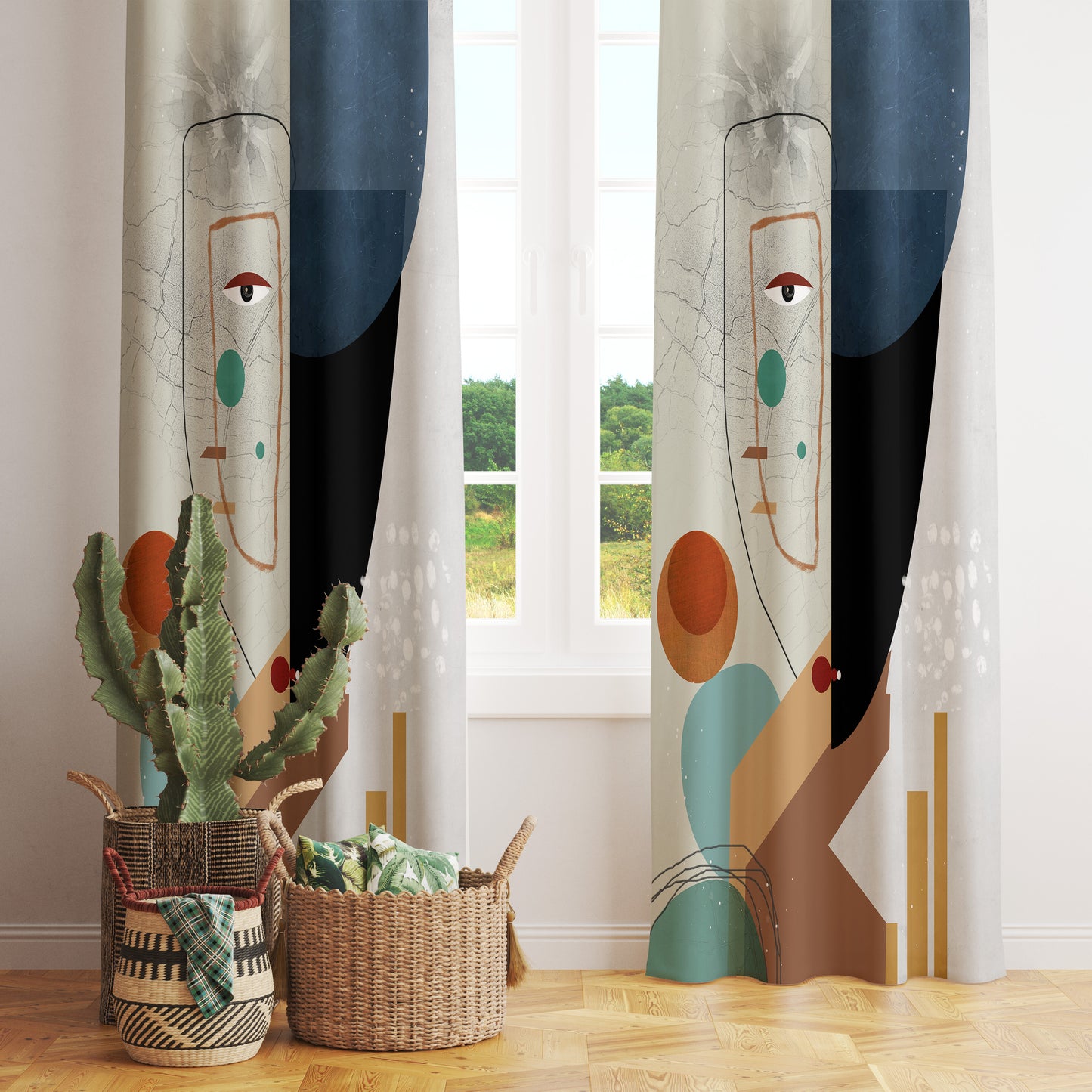 Abstract Face Decorative Curtain Pop Art Bedroom Drapes