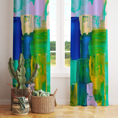 Green Abstract Curtains Colourful Printed Boho Drapes