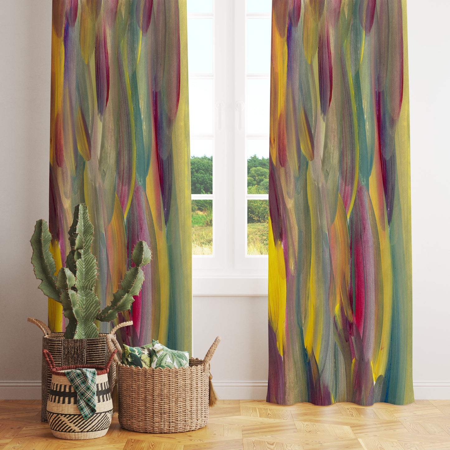 Abstract Colorful Curtain Paint Effect Bedroom Eyelet Curtain