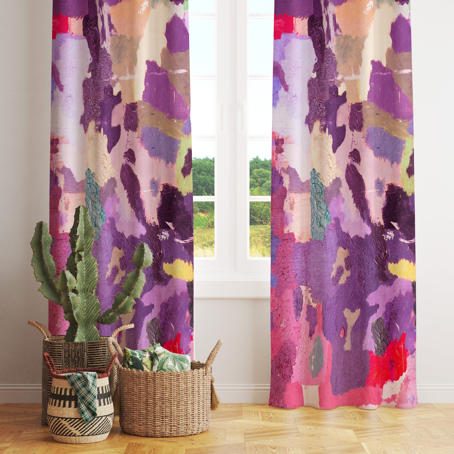 Colourful Abstract Curtain Boho Living Room Eyelet Drapery