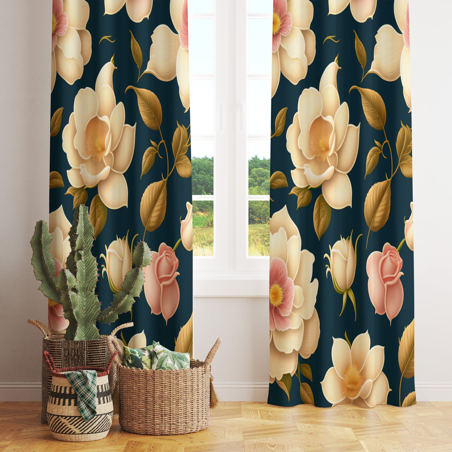 Floral Plant Printed Vintage Flower Pattern Curtain