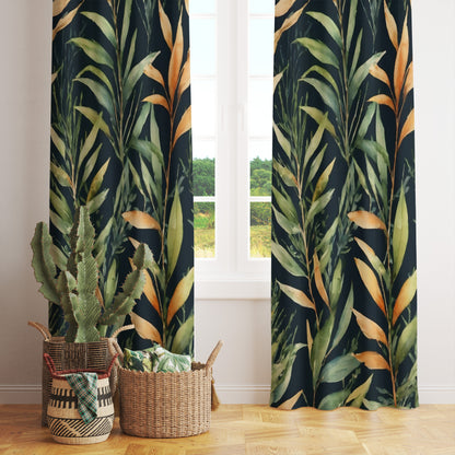 Garden Oasis Cat Tropical Green Leaves Decorative Curtain