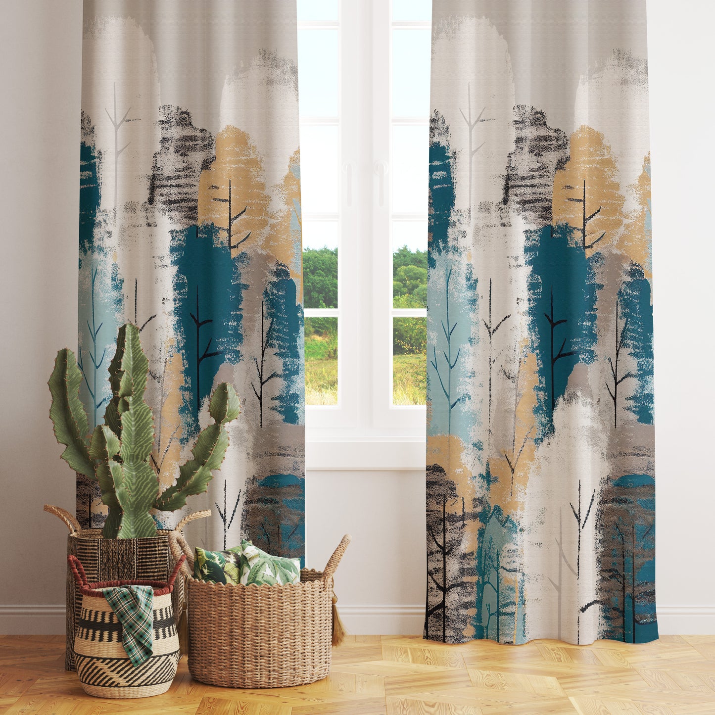 Mid Century Modern Curtains Abstract Window Panel Treatments