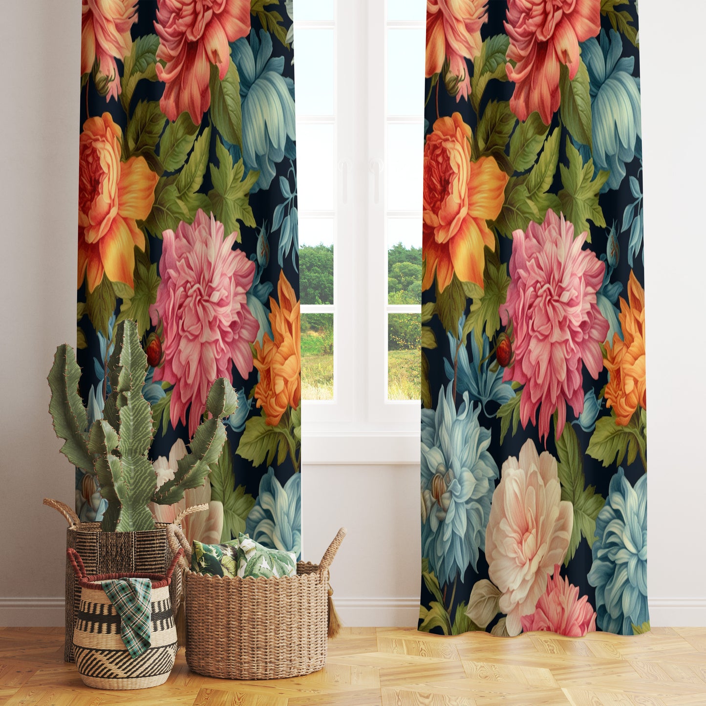 Floral Plant Printed Vintage Flower Pattern Curtain