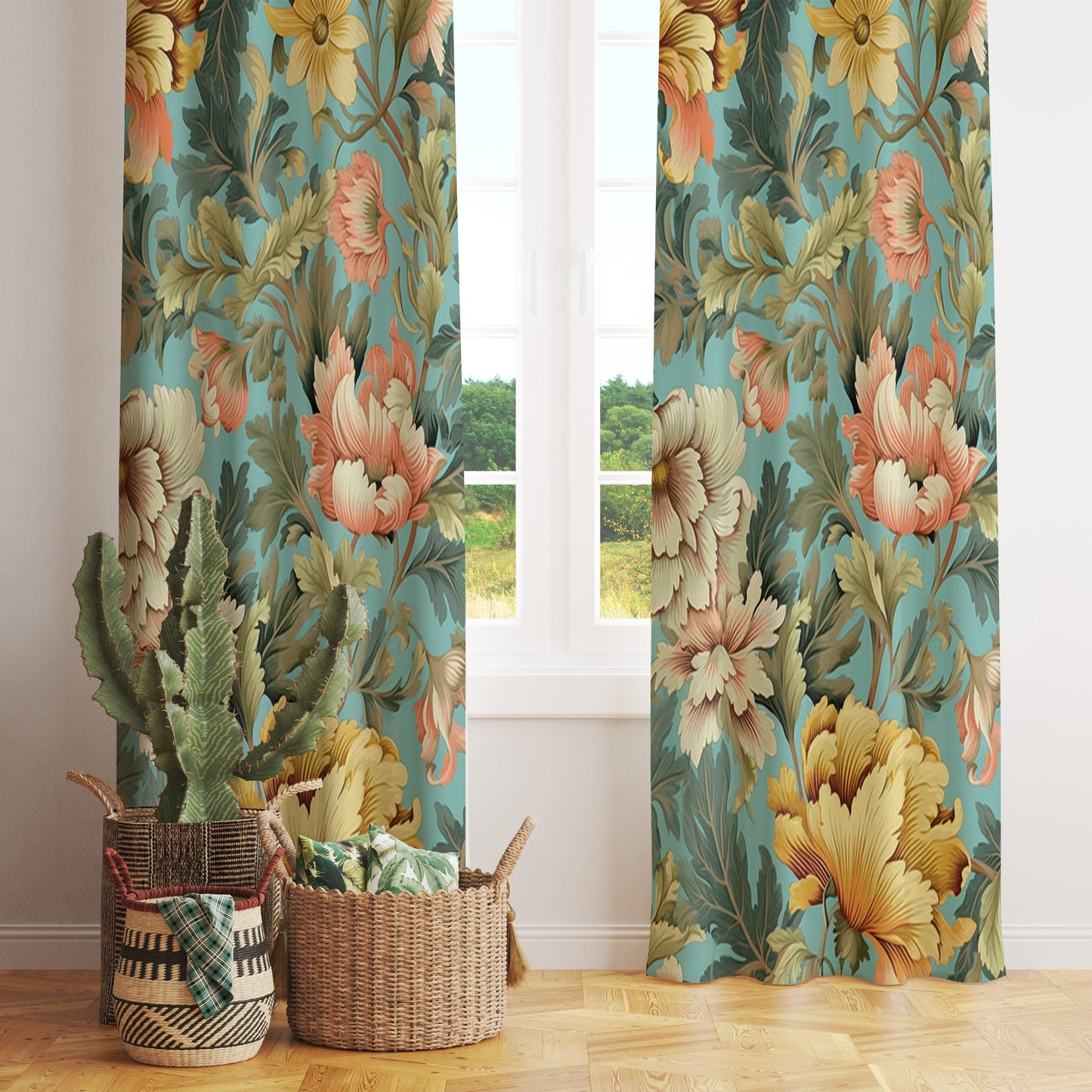 Blossom Leaves Floral Farmhouse Decorative Curtain