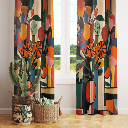 Mid Century Modern Bohemian Colorful Abstract Curtains