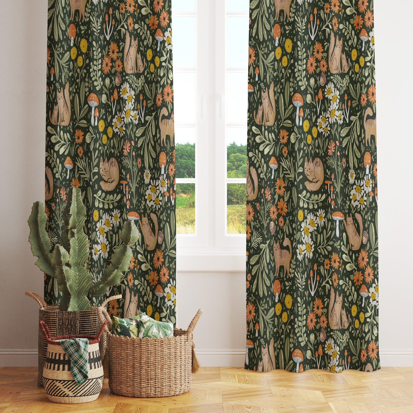 Blossom Leaves Floral Farmhouse Decorative Curtain