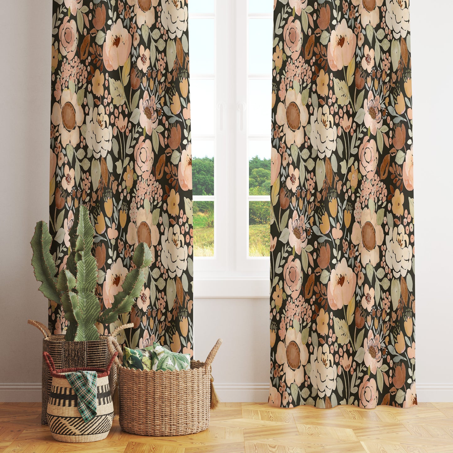 Floral Farmhouse Decorative Printed Blossom Curtain