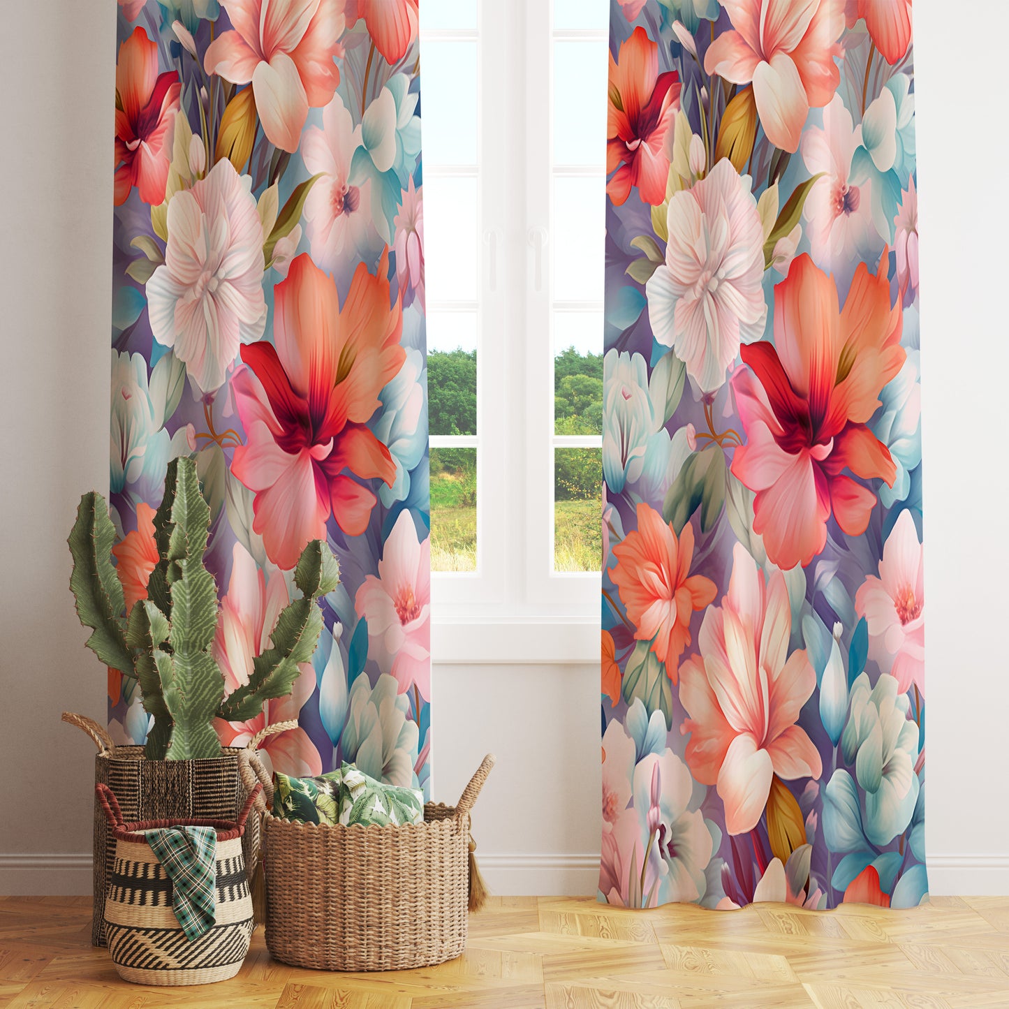 Tapestry Floral Vivid Bright Eyelet Curtains