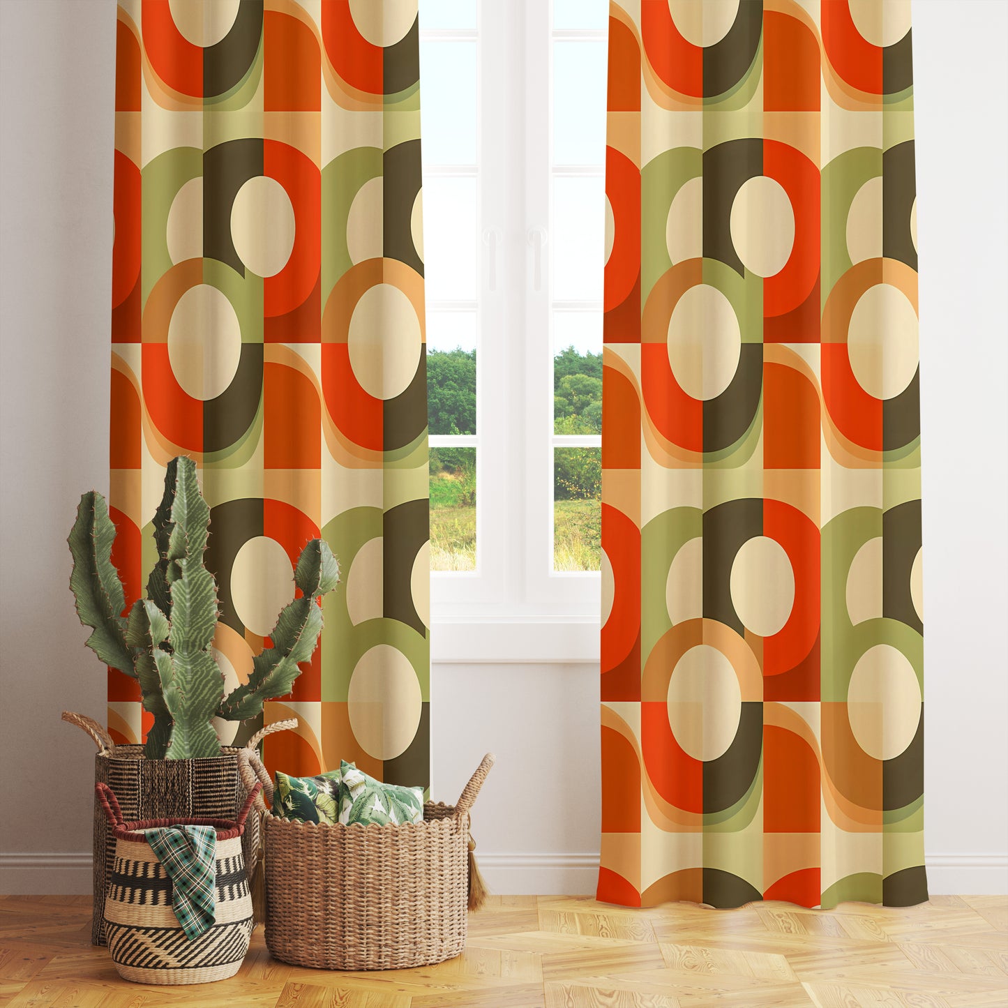 Retro Mid Century Modern Curtains Colorful Minimalist Drapes