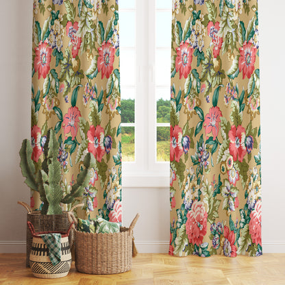 Summer Flower Paint Ink Effect Modern Curtain