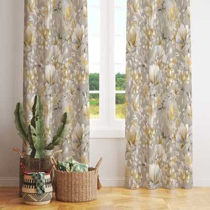 Summer Flower Paint Ink Effect Modern Curtain