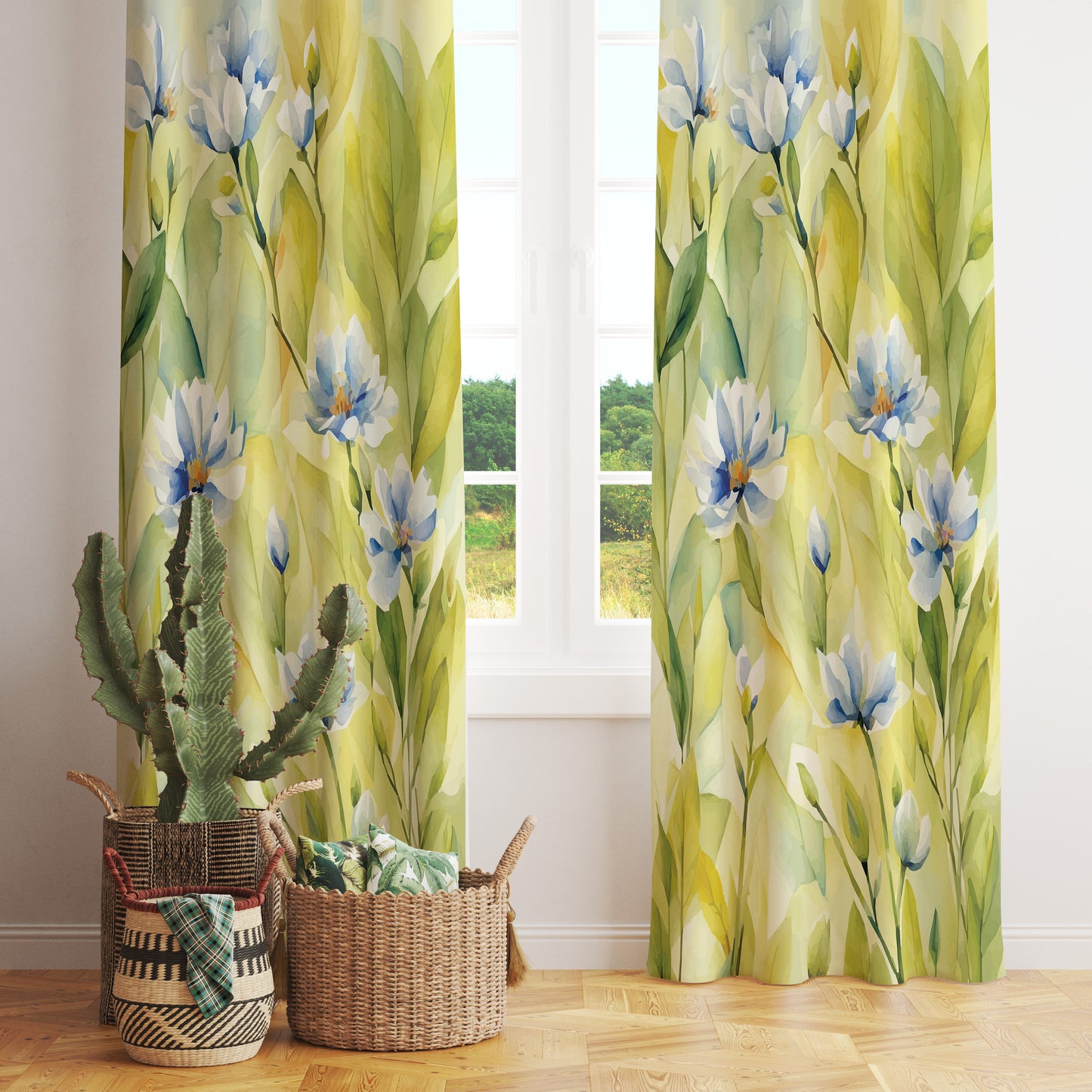 Summer Flower Paint Ink Effect Modern Curtain