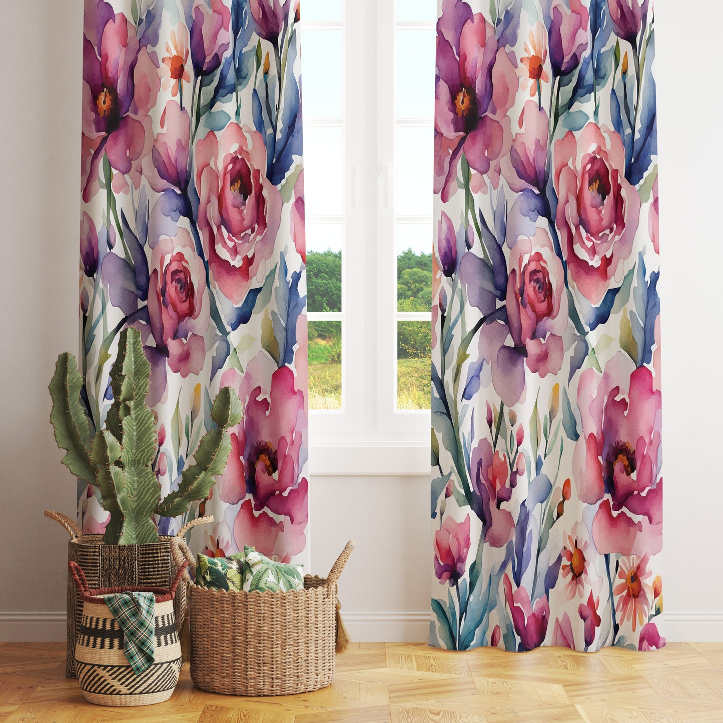 Summer Flower Bloom Pattern Printed Curtain