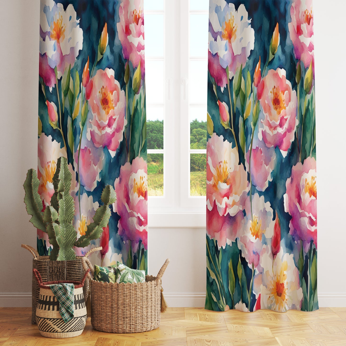 Summer Flower Bloom Pattern Printed Curtain