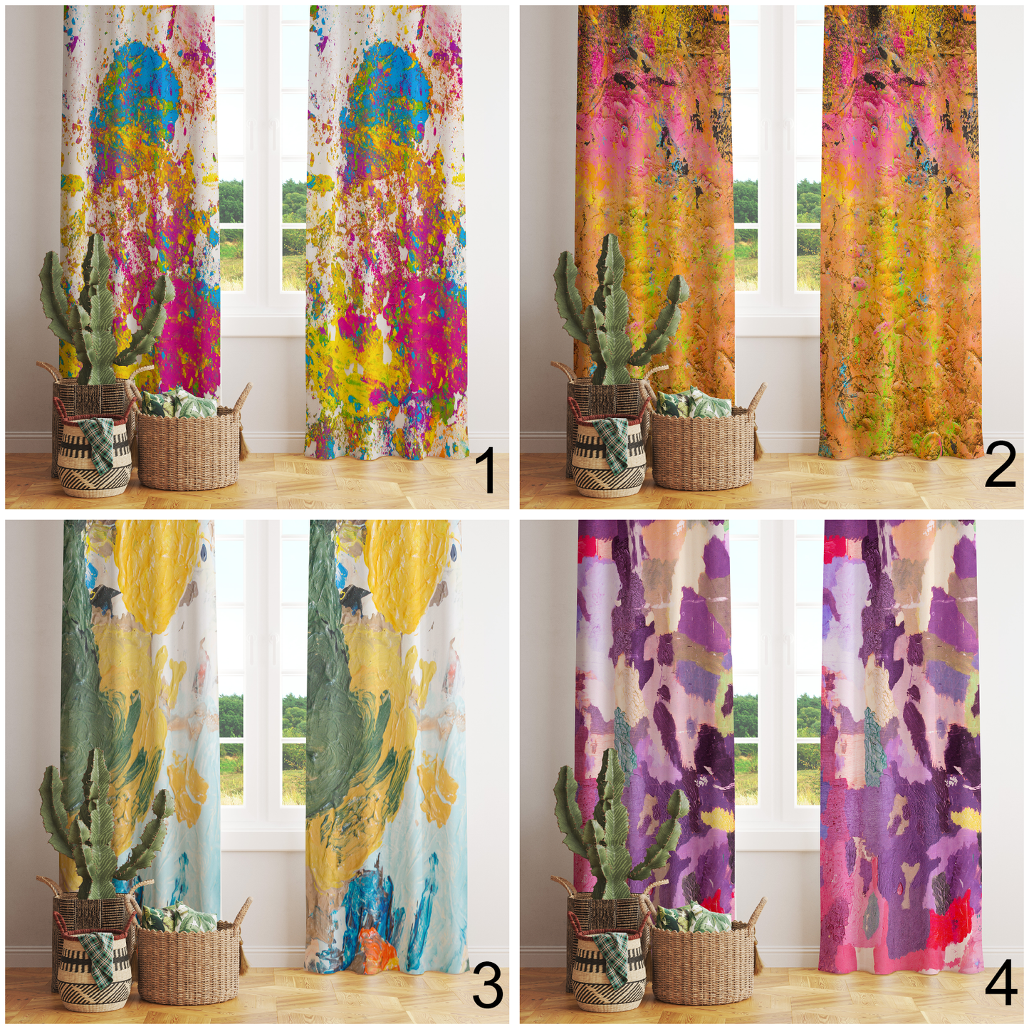 Colourful Abstract Curtain Boho Living Room Eyelet Drapery