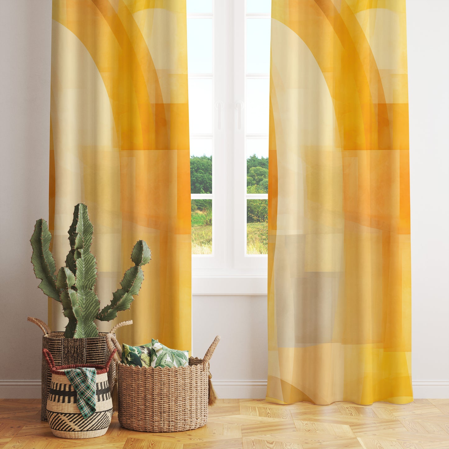 Yellow Abstract Curtains Mustard Bohemian Living Room Drapes