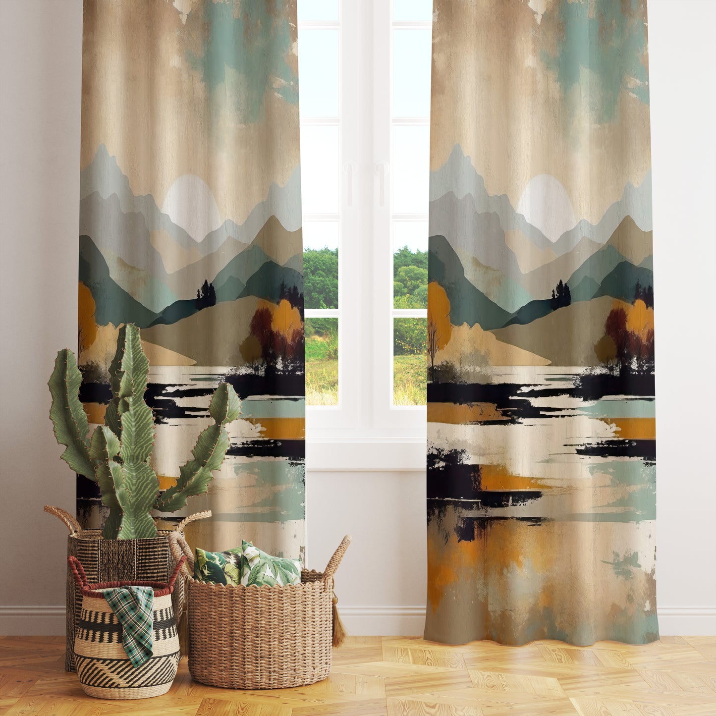 Landscape Mountain View Curtain Countryside Window Treatment