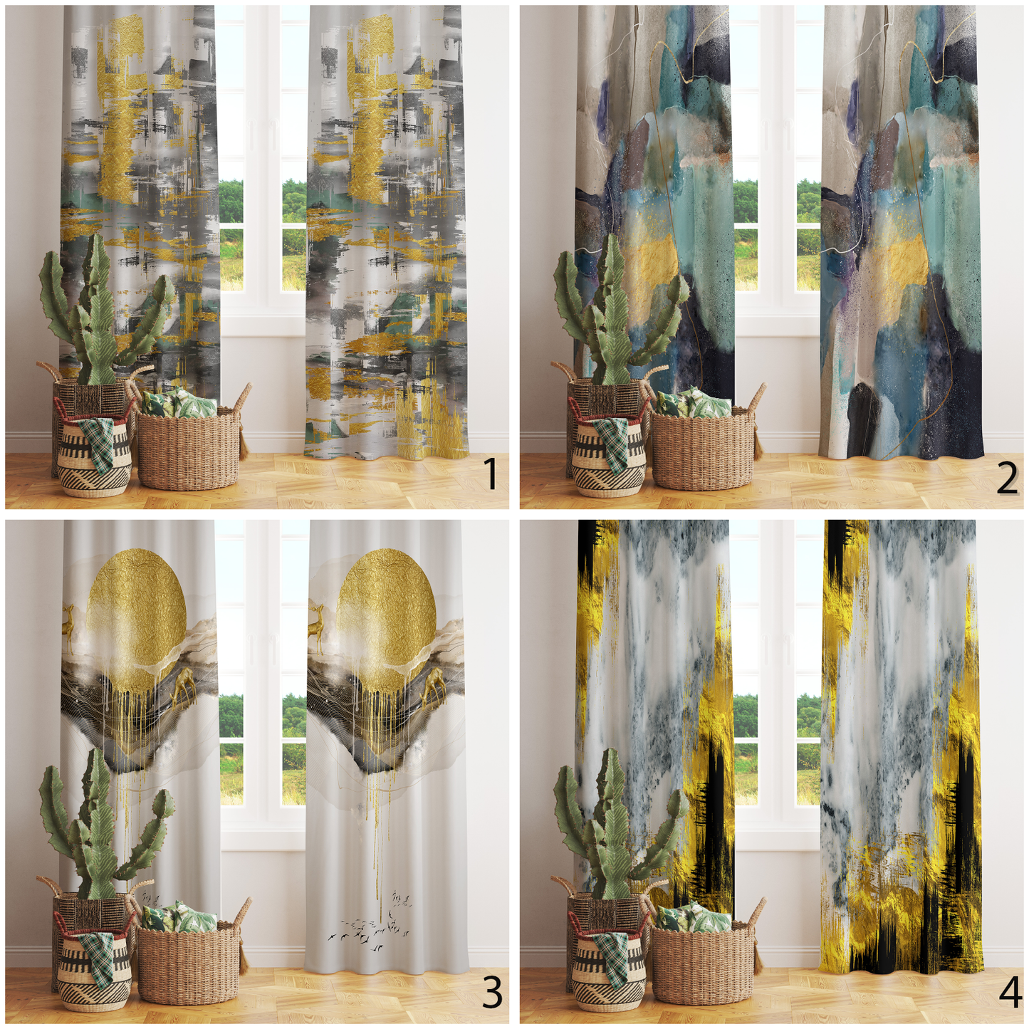 Abstract Oil Painting Printed Curtains