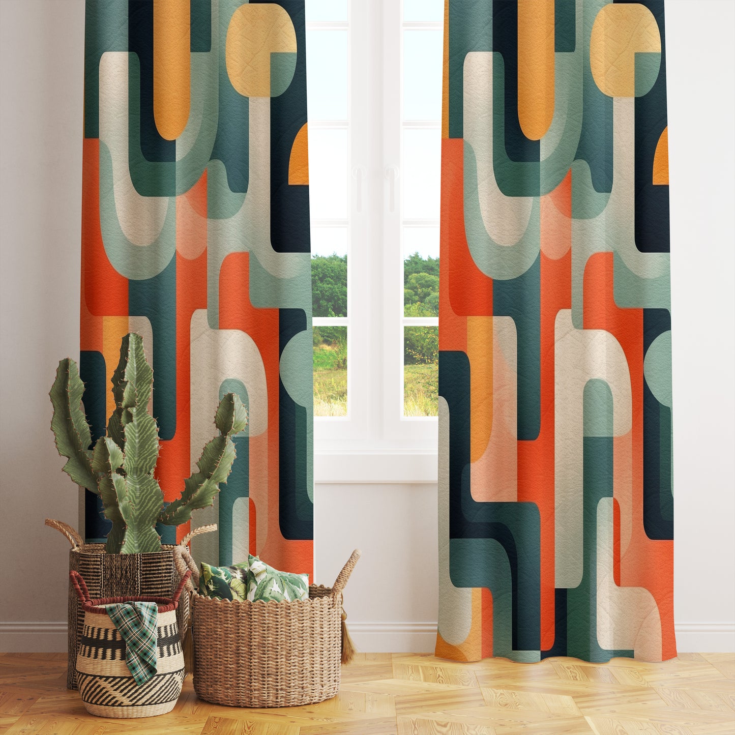 Multicolor Retro Throwback Mid Century Modern Curtain