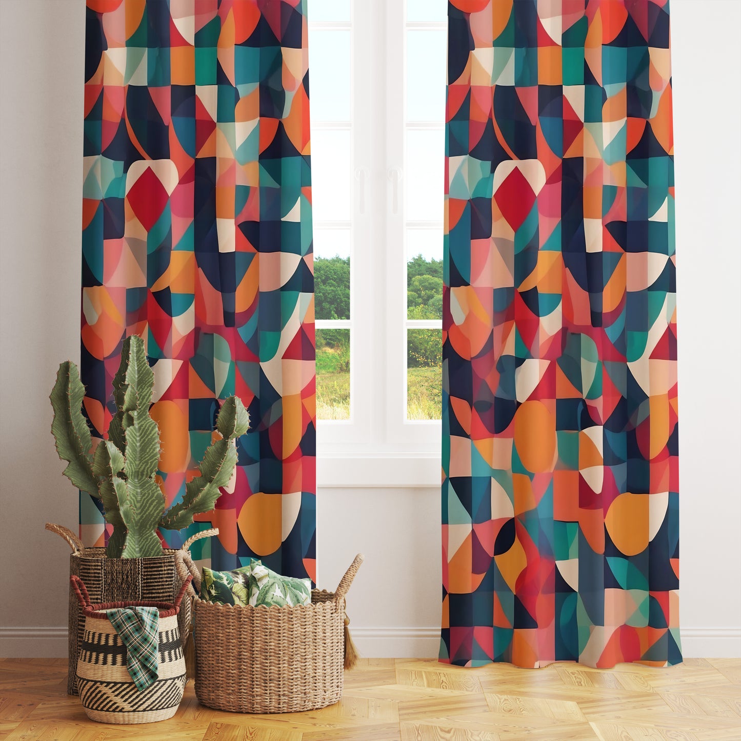 Multicolor Retro Throwback Mid Century Modern Curtain