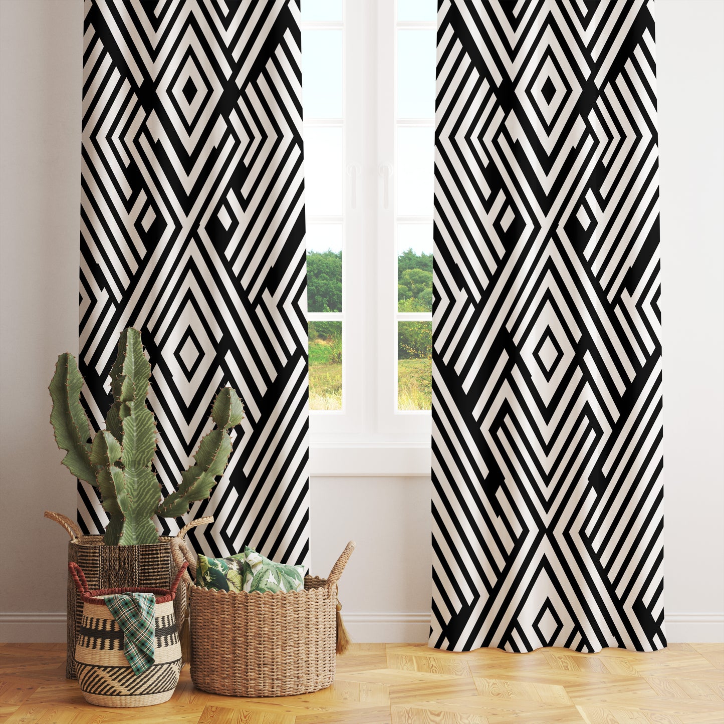 Black & White Geometric Curtains Printed Modern Drapes