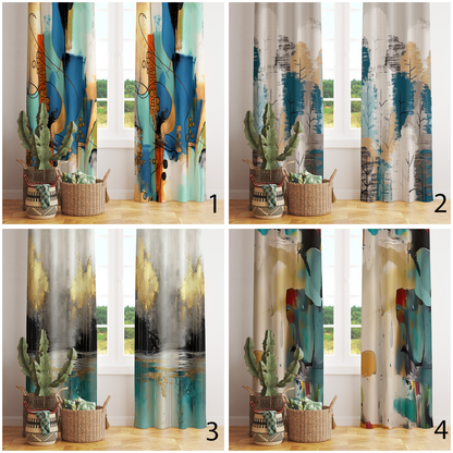 Mid Century Modern Curtains Abstract Window Panel Treatments