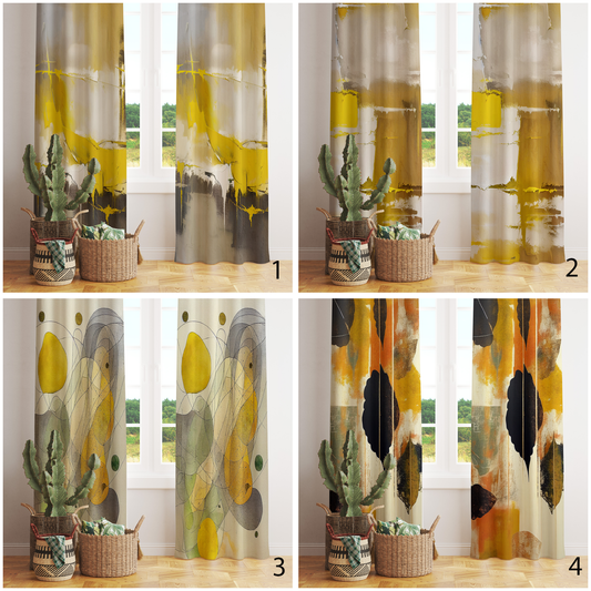 Mustard Abstract Boho Grunge Effect Curtains