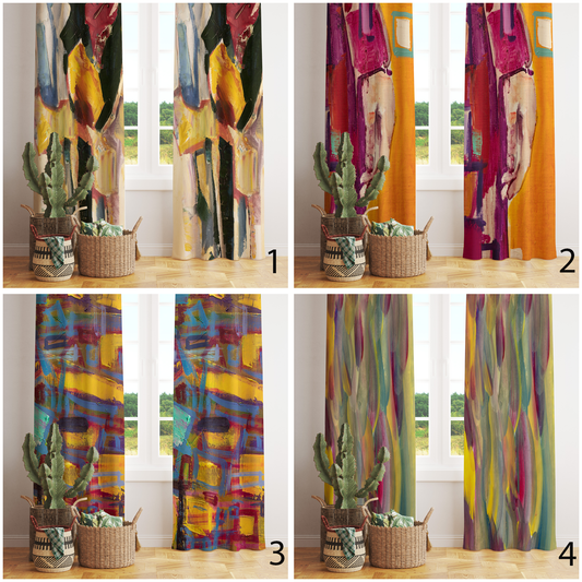 Abstract Colorful Curtain Paint Effect Bedroom Eyelet Curtain