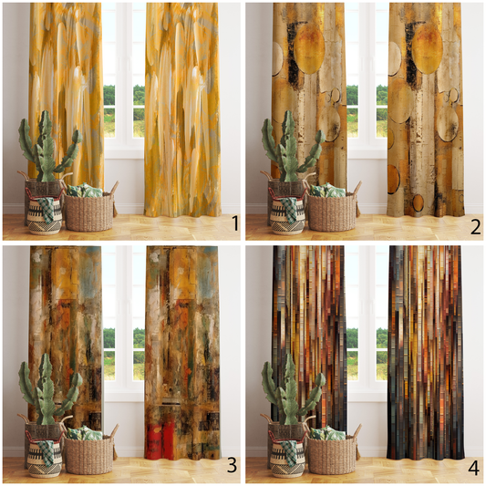 Abstract Mustard Curtain Boho Living Room Paint Effect Drape