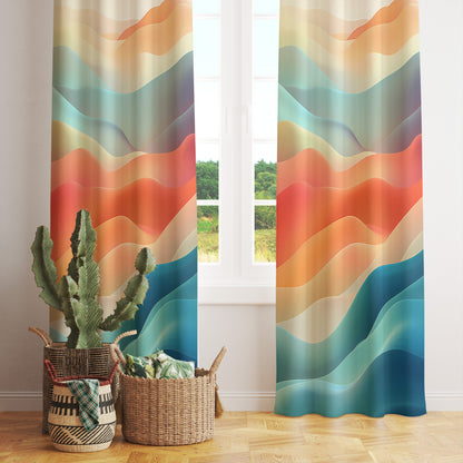 Colorful Waves Retro Curtains Modern Home Drapes