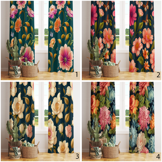 Floral Plant Printed Vintage Flower Pattern Curtain