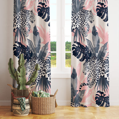 Leopard Skin Jungle Theme Botanical Curtain