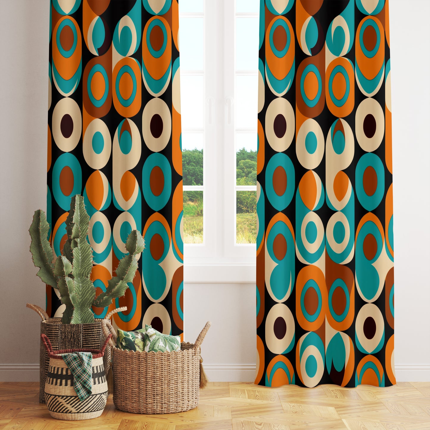 Retro Waves Abstract Midcentury Modern Curtains