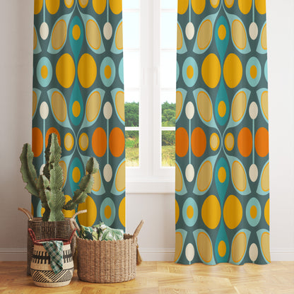 Retro Waves Abstract Midcentury Modern Curtains