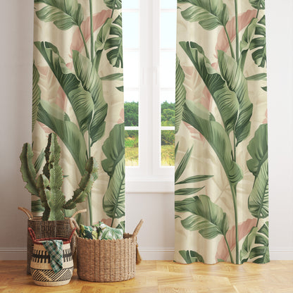 Painting Tree Green Leaves Flower Modern Eyelet Curtains